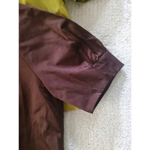 2 Michael by Michael Kors Med Short Sleeve Pleated Satiny Tops Green & Brown - Picture 3 of 14